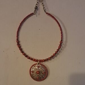 Handcrafted Coral Bead Pendant Necklace - Women Jewelry